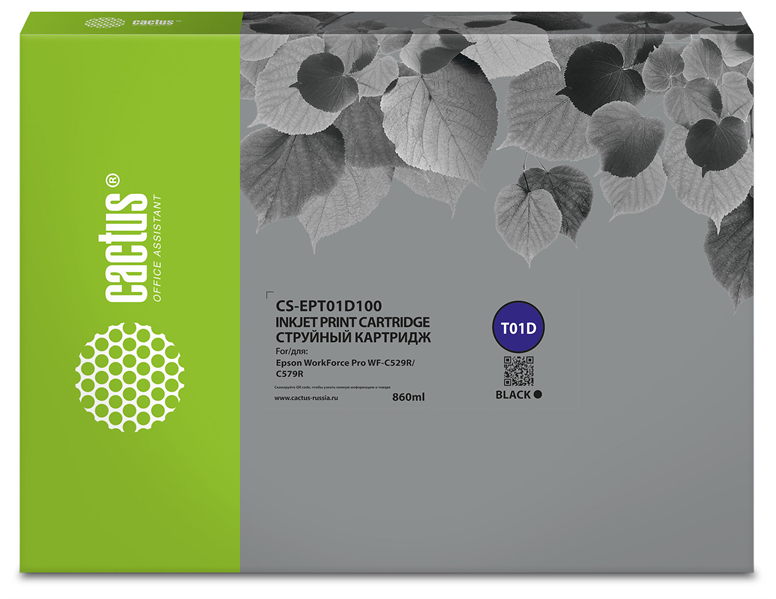 Cactus CS-EPT01D100 T01D1 черный (860мл) для Epson WorkForce Pro WF-C529R/C529RDTW/C529RDTW EPP