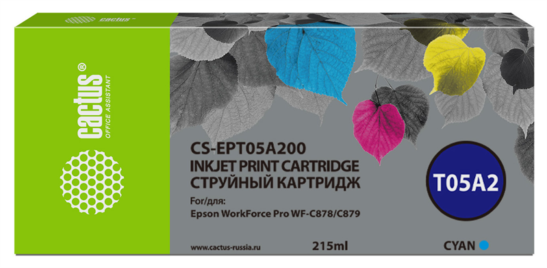 Cactus CS-EPT05A200 T05A2 голубой (215мл) для Epson WorkForce Pro WF-C878/C879
