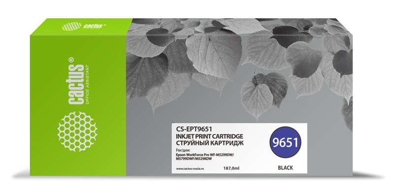 Cactus CS-EPT9651 T9651 черный (187мл) для Epson WorkForce Pro WF-M5299DW/M5799DWF