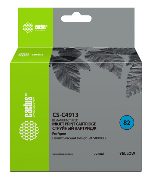 Cactus CS-C4913 №82 желтый (72мл) для HP DJ 500/800C