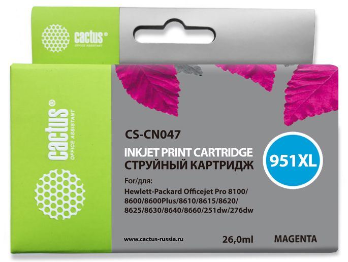Cactus CS-CN047 №951XL пурпурный (26мл) для HP DJ Pro 8100/8600