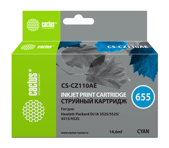 Cactus CS-CZ110AE №655 голубой (14.6мл) для HP DJ IA 3525/5525/4525