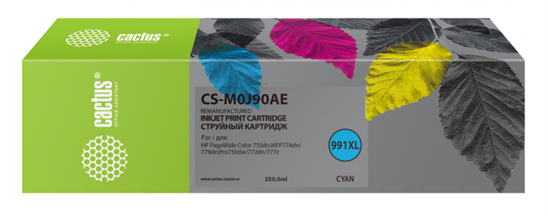 Cactus CS-M0J90AE 991XL голубой (250мл) для HP PW 755dn/MFP774dn/779dn/Pro750dw/772dn