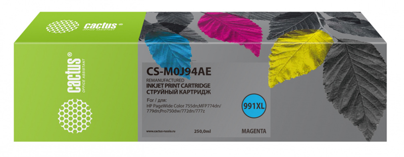 Cactus CS-M0J94AE 991XL пурпурный (250мл) для HP PW 755dn/MFP774dn/779dn/Pro750dw/772dn