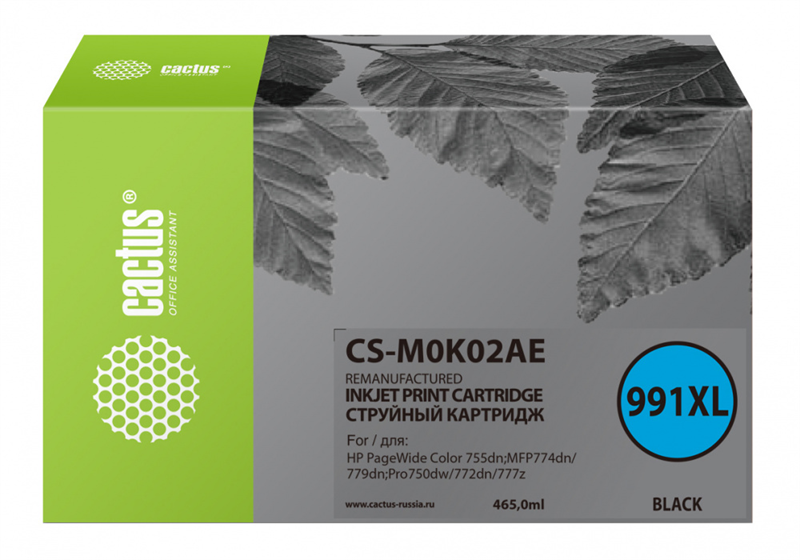 Cactus CS-M0K02AE 991XL черный (465мл) для HP PageWide755dn;MFP774dn/779dn;Pro750dw/772dn