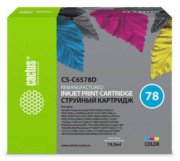 Cactus CS-C6578D №78 голубой/пурпурный/желтый (19мл) для HP DJ 900/1220C/PS P000/P1100