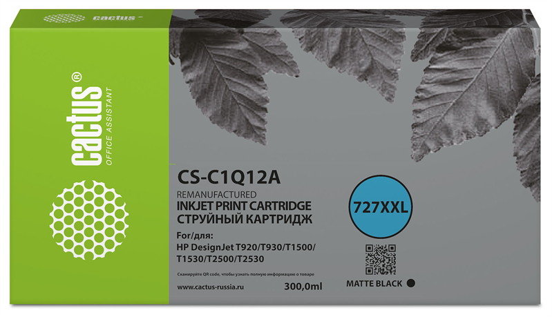 Cactus CS-C1Q12A №727 черный (300мл) для HP Designjet T920/T930/T1500/T1530