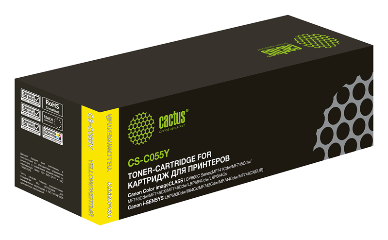 Cactus CS-C055Y 055 Y желтый (2100стр.) для Canon LBP663Cdw, LBP664Cx, MF746Cx, MF742Cdw, MF744Cdw