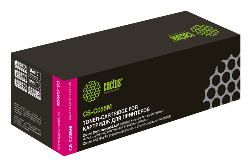 Cactus CS-C055M 055 M пурпурный (2100стр.) для Canon LBP663Cdw, LBP664Cx, MF746Cx, MF742Cdw, MF744Cdw