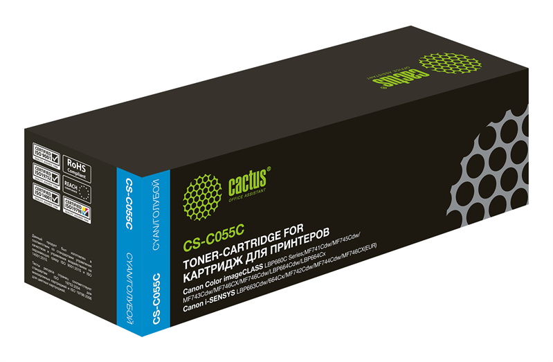 Cactus CS-C055C 055 C голубой (2100стр.) для Canon LBP663Cdw, LBP664Cx, MF746Cx, MF742Cdw, MF744Cdw