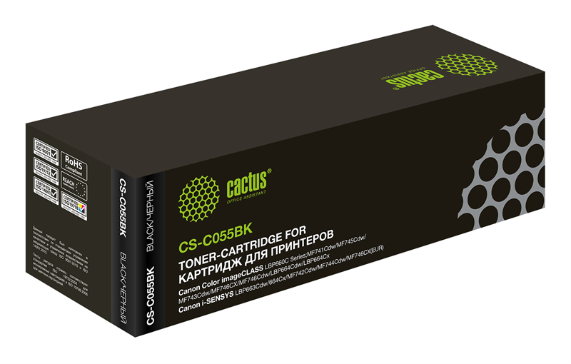 Cactus CS-C055BK 055 BK черный (2300стр.) для Canon LBP663Cdw, LBP664Cx, MF746Cx, MF742Cdw, MF744Cdw