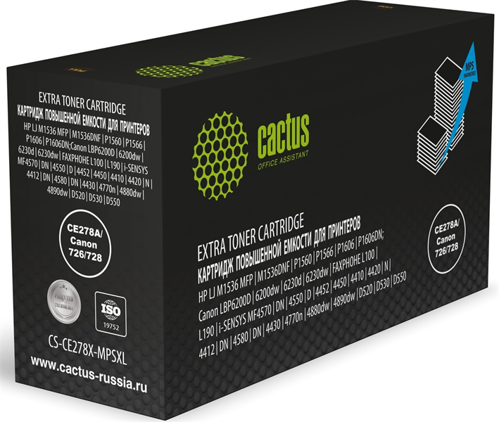 Cactus CS-CE278X-MPSXL CE278A/Canon 726/728 черный (8000стр.) для HP LJ M1536 MFP/M1536DNF/P1560/P1566/P1606/P1606DN;Canon LBP6200D/6200dw/6230d/6230dw/FAXPHOHE L100/L190/i-SENSYS MF4570/DN/4550/D/445
