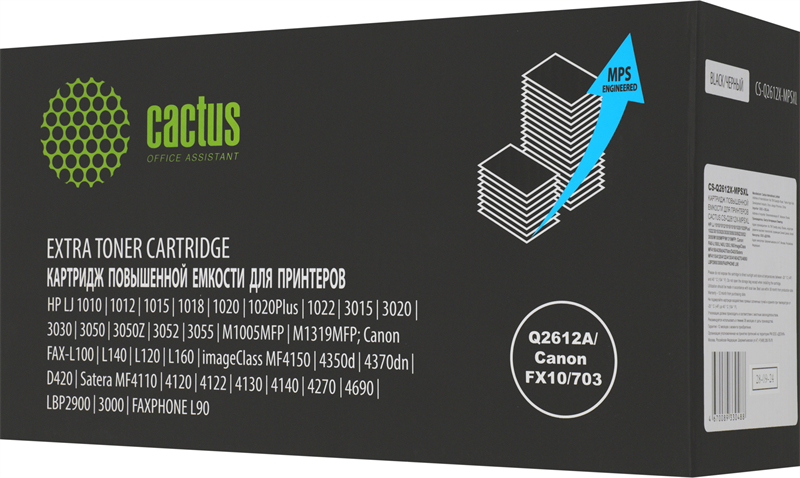 Cactus CS-Q2612X-MPSXL Q2612A/Canon FX10/703 черный (8000стр.) для HP LJ 1010/1012/1015/1018/1020/1020Plus/1022/3015/3020/3030/3050/3050Z/3052/3055/M1005MFP/M1319MFP; Canon FAX-L100/L140/L120/L160/ima