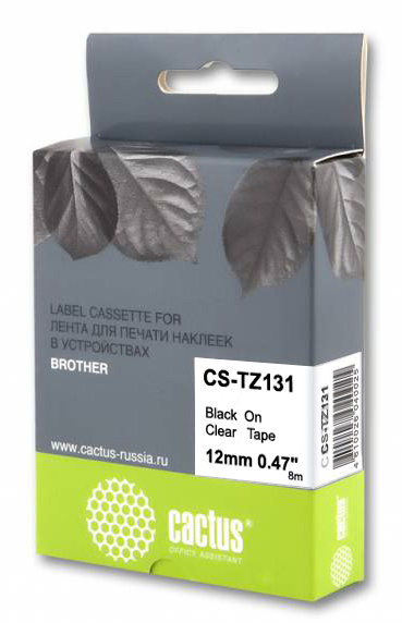 Cactus CS-TZ131 TZe-131 черный на прозрачном 12x8 черный для Brother 1010/1280/1830VP/7600VP
