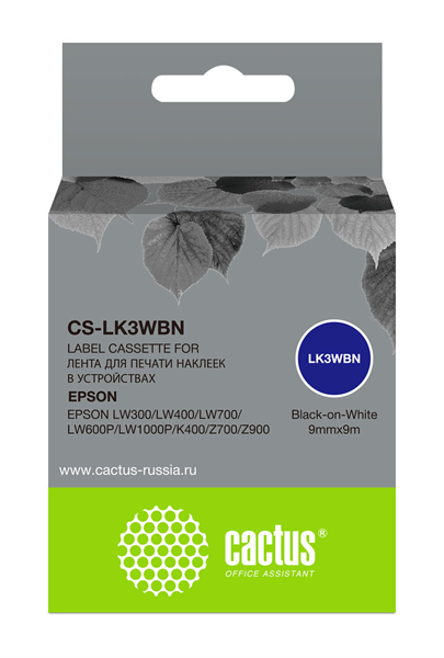 Cactus CS-LK3WBN LK-3WBN черный на белом 9x9 для Epson LW300/LW400/LW700/LW600P/LW1000P/K400/Z700/Z900
