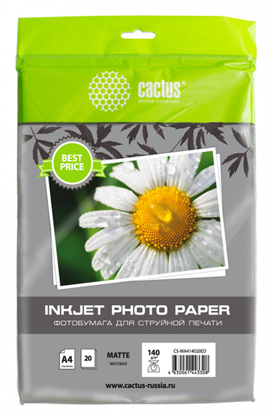 Cactus CS-MA414020ED A4/140г/м2/20л./белый матовое для струйной печати