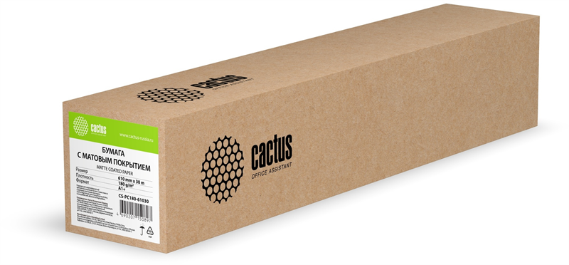 Cactus CS-PC180-61030 24"(A1) 610мм-30м/180г/м2/белый матовое универсальная (с покрытием) втулка:50.8мм (2")