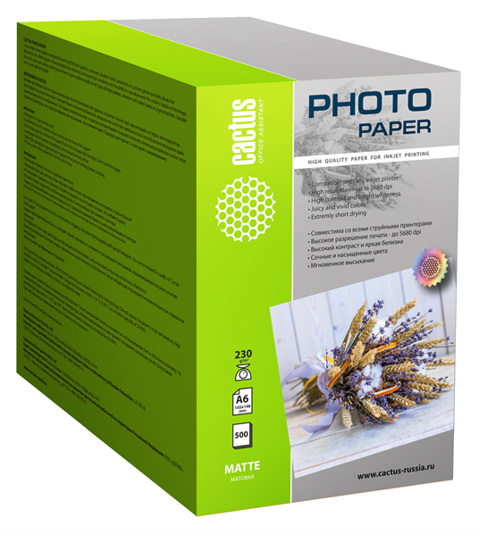 Cactus CS-MA6230500 A6/230г/м2/500л./белый матовое для струйной печати