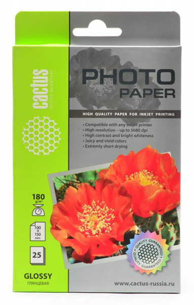 Cactus CS-GA618025 10x15/180г/м2/25л./белый глянцевое для струйной печати