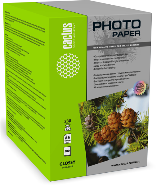 Cactus CS-GA6230500 A6/230г/м2/500л./белый глянцевое для струйной печати