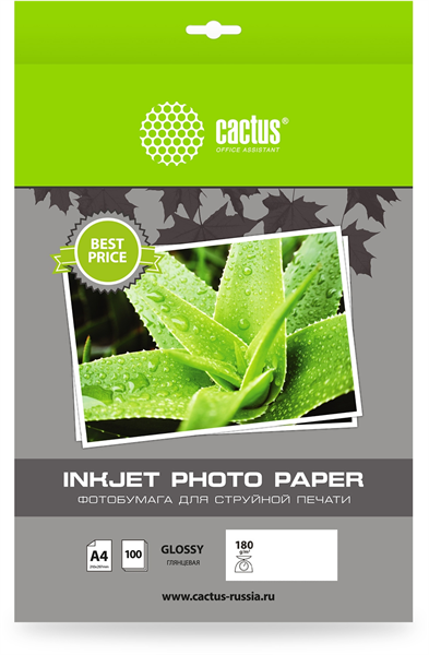 Cactus CS-GA4180100ED A4/180г/м2/100л./белый глянцевое для струйной печати