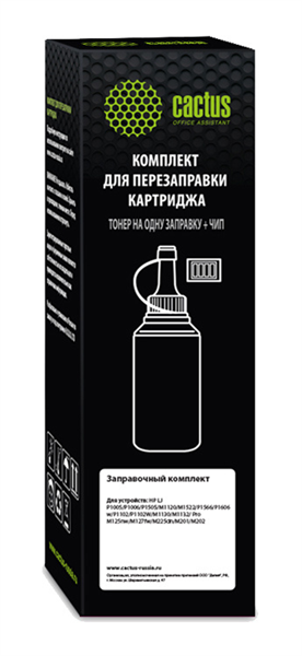 Cactus CS-RK-CE285A черный флакон 85гр. (в компл.:чип) для принтера HP LJ P1005/M1120/P1606w; Pro M125nw/M127fw/