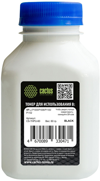 Cactus CS-THPU-60 черный флакон 60гр. для принтера HP, картриджей CB435/CE285ACF283A/CF244A (для совместимых картриджей)