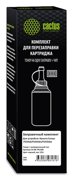 Cactus CS-RK-TK1200 черный флакон 125гр. (в компл.:чип) для принтера Kyocera Ecosys P2335d/P2335dn/P2335dw