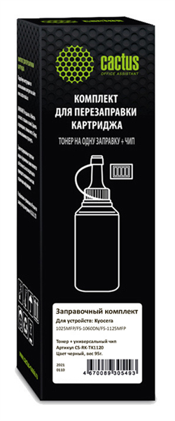 Cactus CS-RK-TK1120 черный флакон 95гр. (в компл.:чип) для принтера Kyocera FS-1025/1060/1125