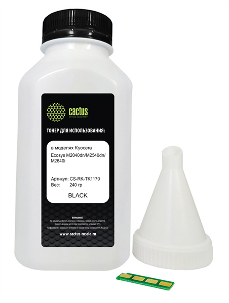 Cactus CS-RK-TK1170 черный флакон 240гр. (в компл.:чип) для принтера Kyocera Ecosys M2040dn/ M2540dn/M2640idw