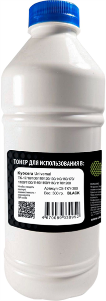 Cactus CS-TKY-300 черный флакон 300гр. для принтера Kyocera Universal TK-17/18/100/110/120/130/140/160/170/1100/1130/1140/1150/1160/1170/1200