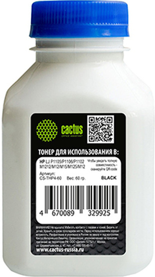 Cactus CS-THP4-60 черный флакон 60гр. для принтера CB435A/CB436A/CE278A/CE285A/CF283A/CF244A/CF283X, принтеров HP LJ P1005/P1006/P1100/P1102/P1505/P1566/P1606/M1132/M1212/M1214/M1217/M1522/M1536, LJ P
