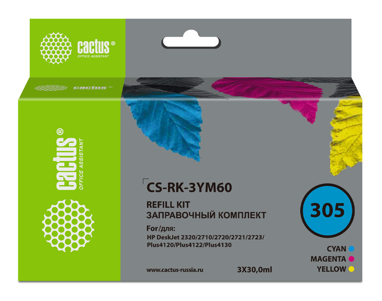 Cactus CS-RK-3YM60 №305 многоцветный 3x30мл для HP DeskJet 2710/2120/2721/2722