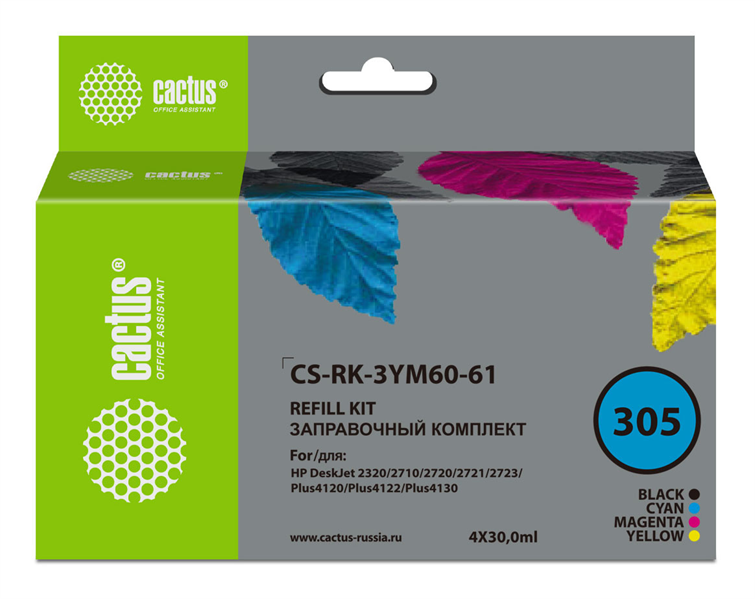 Cactus CS-RK-3YM60-61 №305 многоцветный 4x30мл для HP DeskJet 2710/2120/2721/2722
