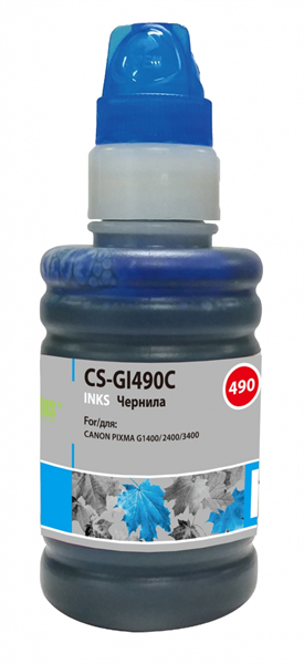 Cactus CS-GI490C GI-490 голубой 100мл для Canon Pixma G1400/G2400/G3400